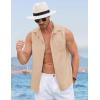 imageCOOFANDY Mens Sleeveless Beach Shirts Summer Button Up Tank Tops Casual Textured Tank ShirtKhaki
