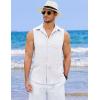 imageCOOFANDY Mens Sleeveless Beach Shirts Summer Button Up Tank Tops Casual Textured Tank ShirtWhite