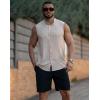 imageCOOFANDY Mens Sleeveless Summer Shirts Beach Tank Tops Button Up Textured Tank Shirt for VacationKhaki