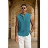 imageCOOFANDY Mens Sleeveless Summer Shirts Beach Tank Tops Button Up Textured Tank Shirt for VacationTeal Blue