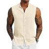 imageCOOFANDY Mens Sleeveless Summer Shirts Beach Tank Tops Button Up Textured Tank Shirt for VacationCream