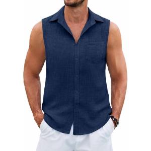 imageCOOFANDY Mens Sleeveless Beach Shirts Summer Button Up Tank Tops Casual Textured Tank ShirtBlue Violet