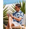 imageCOOFANDY Mens Casual Button Down Shirts Short Sleeve Textured Summer Beach ShirtsWhiteblue Flower
