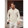 imageCOOFANDY Mens Knit Polo Shirt Long Sleeve Quarter Zip Polo Sweater Casual Golf Shirts Vintage Striped Collar PoloBeige