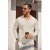 imageCOOFANDY Mens Knit Polo Shirt Long Sleeve Quarter Zip Polo Sweater Casual Golf Shirts Vintage Striped Collar PoloBeige