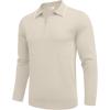 imageCOOFANDY Mens Knit Polo Shirt Long Sleeve Quarter Zip Polo Sweater Casual Golf Shirts Vintage Striped Collar PoloBeige