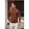 imageCOOFANDY Mens Knit Polo Shirt Long Sleeve Quarter Zip Polo Sweater Casual Golf Shirts Vintage Striped Collar PoloCaramel