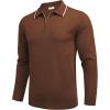 imageCOOFANDY Mens Knit Polo Shirt Long Sleeve Quarter Zip Polo Sweater Casual Golf Shirts Vintage Striped Collar PoloCaramel