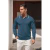 imageCOOFANDY Mens Knit Polo Shirt Long Sleeve Quarter Zip Polo Sweater Casual Golf Shirts Vintage Striped Collar PoloDark Blue
