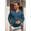imageCOOFANDY Mens Knit Polo Shirt Long Sleeve Quarter Zip Polo Sweater Casual Golf Shirts Vintage Striped Collar PoloDark Blue