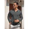 imageCOOFANDY Mens Knit Polo Shirt Long Sleeve Quarter Zip Polo Sweater Casual Golf Shirts Vintage Striped Collar PoloGrey Heather