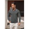 imageCOOFANDY Mens Knit Polo Shirt Long Sleeve Quarter Zip Polo Sweater Casual Golf Shirts Vintage Striped Collar PoloGrey Heather