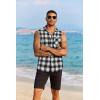 imageCOOFANDY Mens Sleeveless Flannel Shirt Casual Summer Tank Top Button Up Sleeveless Beach Shirts with Chest PocketBlack1