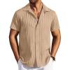imageCOOFANDY Mens Casual Button Down Shirts Short Sleeve Textured Summer Beach ShirtsKhaki