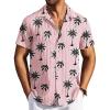 imageCOOFANDY Mens Casual Button Down Shirts Short Sleeve Textured Summer Beach ShirtsPink  Coconut Tree