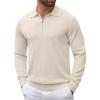imageCOOFANDY Mens Knit Polo Shirt Long Sleeve Quarter Zip Polo Sweater Casual Golf Shirts Vintage Striped Collar PoloBeige