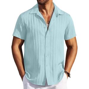imageCOOFANDY Mens Casual Button Down Shirts Short Sleeve Textured Summer Beach ShirtsBaby Blue