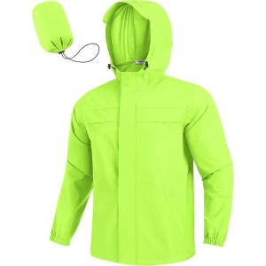imageCOOFANDY Mens Rain Jacket Waterproof Lightweight Windbreaker Packable Hooded Raincoat for Hiking Cycling Golf ampamp TravelBright Green