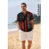 imageCOOFANDY Mens Casual Henley Shirt Band Collar Short Sleeve Shirt Summer Beach Hippie Shirt1776 Pentagram  Black White Red