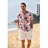 imageCOOFANDY Mens Casual Henley Shirt Band Collar Short Sleeve Shirt Summer Beach Hippie ShirtRed White Flag Blue Stars