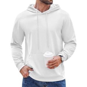 imageCOOFANDY Mens Hoodie Long Sleeve Hooded Pullover Casual Fashion Sweatshirts Drawstring Gym Hooded with Kanga PocketWhite