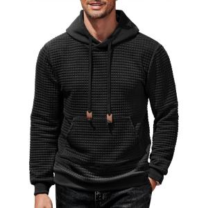 imageCOOFANDY Mens Hoodies Sweatshirts Long Sleeve Fashion Waffle Knit Pullover Hoodie with PocketBlack