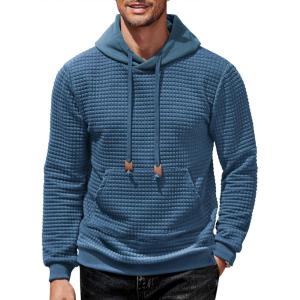 imageCOOFANDY Mens Hoodies Sweatshirts Long Sleeve Fashion Waffle Knit Pullover Hoodie with PocketDeep Blue