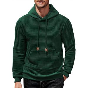 imageCOOFANDY Mens Hoodies Sweatshirts Long Sleeve Fashion Waffle Knit Pullover Hoodie with PocketGreen