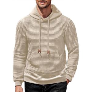 imageCOOFANDY Mens Hoodies Sweatshirts Long Sleeve Fashion Waffle Knit Pullover Hoodie with PocketKhaki