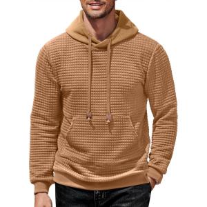 imageCOOFANDY Mens Hoodies Sweatshirts Long Sleeve Fashion Waffle Knit Pullover Hoodie with PocketLight Coffee
