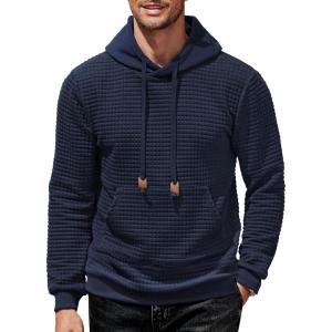 imageCOOFANDY Mens Hoodies Sweatshirts Long Sleeve Fashion Waffle Knit Pullover Hoodie with PocketNavy Blue