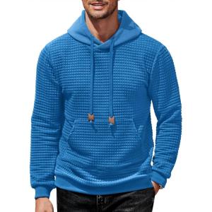 imageCOOFANDY Mens Hoodies Sweatshirts Long Sleeve Fashion Waffle Knit Pullover Hoodie with PocketOcean Blue
