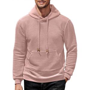 imageCOOFANDY Mens Hoodies Sweatshirts Long Sleeve Fashion Waffle Knit Pullover Hoodie with PocketPale Pink