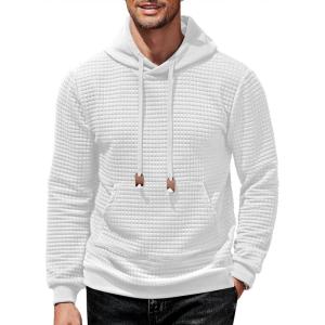 imageCOOFANDY Mens Hoodies Sweatshirts Long Sleeve Fashion Waffle Knit Pullover Hoodie with PocketWhite