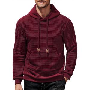 imageCOOFANDY Mens Hoodies Sweatshirts Long Sleeve Fashion Waffle Knit Pullover Hoodie with PocketWine Red