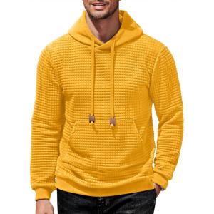 imageCOOFANDY Mens Hoodies Sweatshirts Long Sleeve Fashion Waffle Knit Pullover Hoodie with PocketYellow
