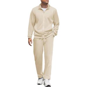 imageCOOFANDY Mens Tracksuits Casual Sweatsuit 2 Piece Full Zip Athletic Jogging Suit Sets Sport Sweat SuitCream