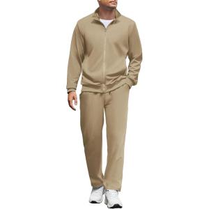 imageCOOFANDY Mens Tracksuits Casual Sweatsuit 2 Piece Full Zip Athletic Jogging Suit Sets Sport Sweat SuitKhaki