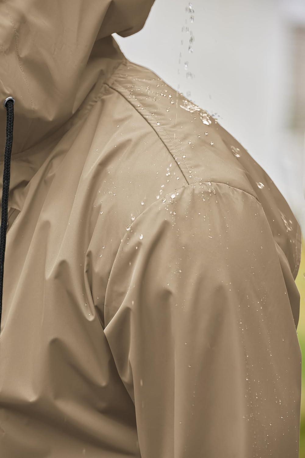 imageCOOFANDY Mens Long Raincoat Ligtweight Rain Jacket Waterproof Outdoor Jackets with HoodKhaki