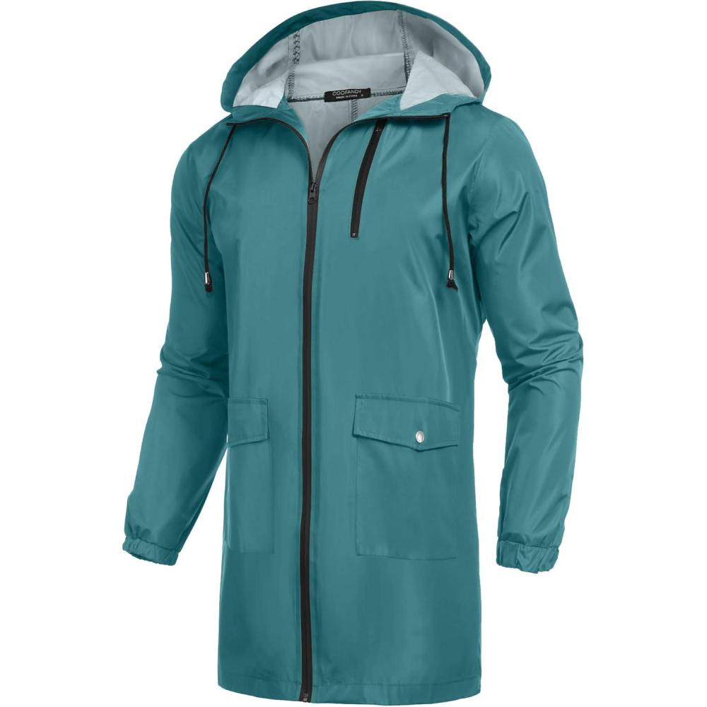 imageCOOFANDY Mens Long Raincoat Ligtweight Rain Jacket Waterproof Outdoor Jackets with HoodRoyal Blue