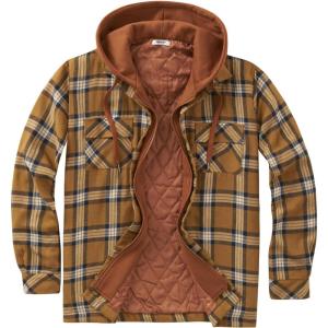 imageCOOFANDY Mens Flannel Shirt Jacket Warm Quilted Lined Hooded Long Sleeve Plaid Shirt JacketsLight Brown Plaid