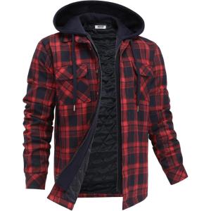 imageCOOFANDY Mens Flannel Shirt Jacket Warm Quilted Lined Hooded Long Sleeve Plaid Shirt JacketsNavy  Red Plaid
