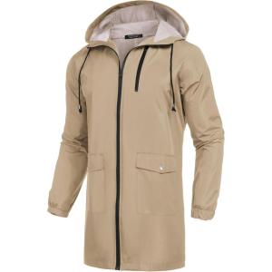 imageCOOFANDY Mens Long Raincoat Ligtweight Rain Jacket Waterproof Outdoor Jackets with HoodKhaki