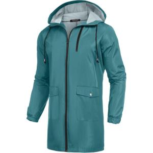 imageCOOFANDY Mens Long Raincoat Ligtweight Rain Jacket Waterproof Outdoor Jackets with HoodRoyal Blue