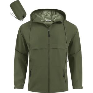 imageCOOFANDY Mens Rain Jacket Waterproof with Hood Packable Rain Coat Lightweight Windbreaker for Hiking Golf OutdoorArmy Green