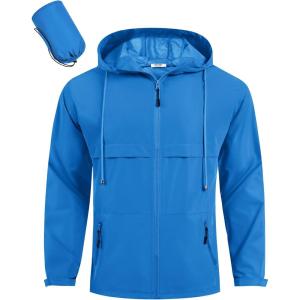 imageCOOFANDY Mens Rain Jacket Waterproof with Hood Packable Rain Coat Lightweight Windbreaker for Hiking Golf OutdoorBlue