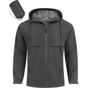 imageCOOFANDY Mens Rain Jacket Waterproof with Hood Packable Rain Coat Lightweight Windbreaker for Hiking Golf OutdoorDark Grey