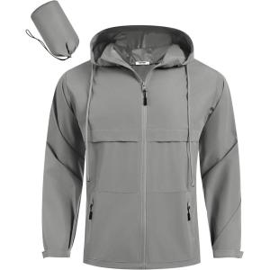 imageCOOFANDY Mens Rain Jacket Waterproof with Hood Packable Rain Coat Lightweight Windbreaker for Hiking Golf OutdoorLight Grey