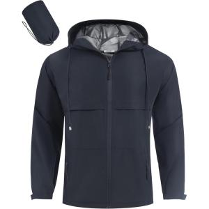 imageCOOFANDY Mens Rain Jacket Waterproof with Hood Packable Rain Coat Lightweight Windbreaker for Hiking Golf OutdoorNavy Blue