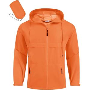 imageCOOFANDY Mens Rain Jacket Waterproof with Hood Packable Rain Coat Lightweight Windbreaker for Hiking Golf OutdoorOrange